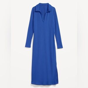 Old Navy Vibrant Blue Ribbed Long Sleeve Slit Dress